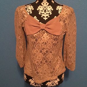 Tan forever 21 bow shirt